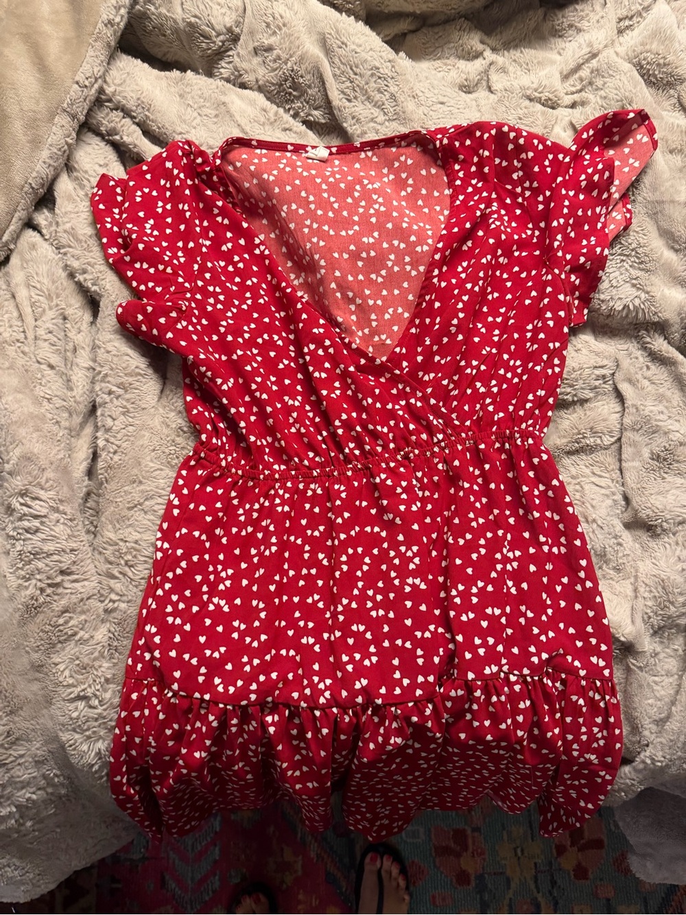 Red Heart Print Ruffled Mini Dress